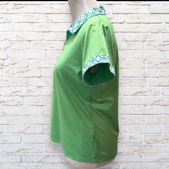Swing Out Sister  Shortsleeve Golf Shirt - Green and Blue Alice Pattern - Picture 3 of 6